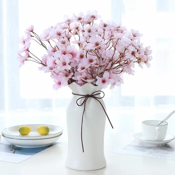 Kunstlik Peach Blossom Kodus DIY Kaunistamiseks Pulmad Võltsitud Siidist Lilled Kirss Branch Hotelli Aed Ekraan Ploomi Õied R17