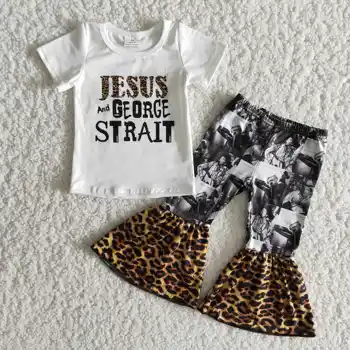 Trendikas Moe Beebi Tüdrukud Kandma Riideid, mis Seab Jeesus Mustriga T-särgid Top Leopardi Kellad Püksid Kids Riided