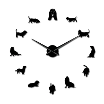 Basset Hound Akrüül Peegel Siluett Diy Hiiglane Kella Pet Shop Koera Tõu Suur Kell Frameless Seina Watch Dog Lovers Kingitus