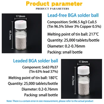 LUXIANZI Vaba-Lead Solder Palli 0.2-0.76 mm BGA IC Chip Jootmise Tarvikud 25K/pudel Reballing Pallid Pliisisaldusega Tina Materjal