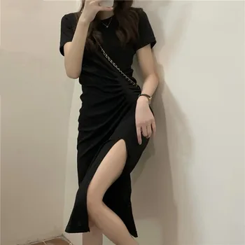 2Colors Suvel T-Särk, kleit 2021 Streetwear korea Stiilis Soild Värv Irregualr Pikad kleidid Vestidos Naine (CX1516