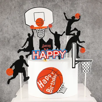 Uus 5tk Korvpalli Happy Birthday Cake Torukübar Set Slam Dunk Spordi Fännid Cupcake Torukübar Poistele Sünnipäeva Kook Dekoratsioonid