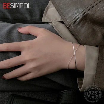 Besimpol Reaalne 925 Hõbe Double layer Käevõru Ehted Minimalistlik Kvaliteetne Rist Käevõru Naistele Lihtne Hõbedane Käevõru
