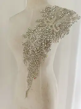 Suur Rhinestone Pihik Applique Meisterdatud Crystal Applique Pulm Kleit Käsi Profileerimine Rhinestone Plaaster Haute Couture