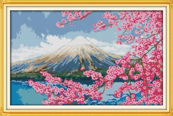Mount Fuji ristpistes komplekt kevadel Jaapan puuvill siid Aida loota 18ct 14ct 11ct prindi tikandid DIY käsitöö näputöö