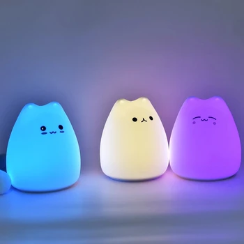 Vahetatav Patarei Silikoon Soft Touch Sensor Värviline LED Armas Naeratus Tark Kass Home Decor Õhtul Tuli Sõbranna Lapse Kingitus