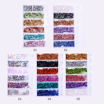 6 Grid/kott Segatakse Küünte Litrid Värvilised Küünte Helbed Sädelevat Küünte Glitter Pulber Tolmu Nail Art Teenetemärgid