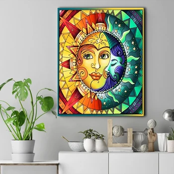 Art Päike Ja Kuu Pilt DIY Värvimine Poolt Numbrid Värvus Null Alus HandPainted õlimaal Ainulaadne Kingitus Home Decor