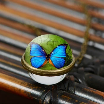 Magic Butterfly Kaelakee Ilus Putukas Liblikas Lilli Kunsti Maali Topelt Pool Klaasi Palli Ripats, Kett Kaelakee Naistele