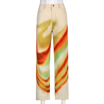 Uus Mood Esteetiline Püksid Naiste Tie Dye Y2k Sweatpants Kõrge Vöökoht Pikad Püksid Naistele 2021 Alt Streetwear Pop