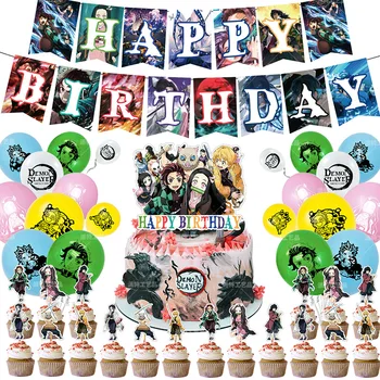 Demon Slayer teema Poole Asjade Decor õhupallid Sünnipäevaks Banner flag Tanjirou Nezuko Kook kaardi for kids sünnipäeva kingitus mänguasi