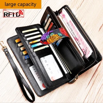 RFID rahakott naistele split nahk kaardi omaniku rahakott suure mahutavusega naiste rahakotid pikk daamid telefoni kott