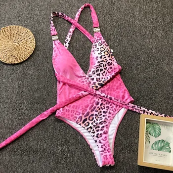Seksikas Bikinis 2019 Hot Müük Kõrge WaistWomen Prindi Ühes tükis trikoo roosa leopard printida seksikas backless one-piece bikiinid