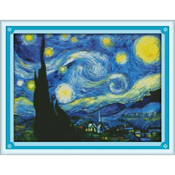 Igavene Armastus Jõulud Tähine Öö (Van Gogh ' i Ökoloogiline Puuvill ristpistes 14CT Tembeldatud Trükitud Pulm Teenetemärgi