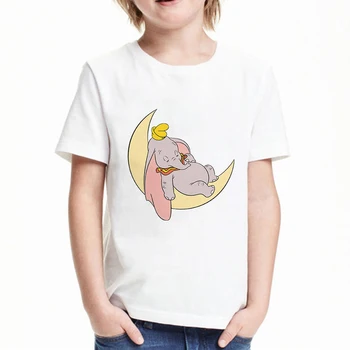 Tshirt Poiss Dumbo Elephant Cartoon Prindi Top Harajuku Mood Valged Lühikesed Varrukad Suvel Kawaii Baby Girl T-särk Lastele Riided