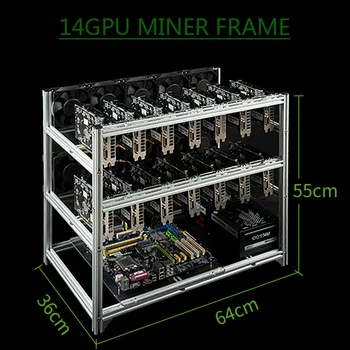 Bitcon Kaevur 14 GPU Raam Alumiiniumist Mining Rig vabas Õhus Juhul Virnastatavates Jaoks Ethereum Mining Rig, ETH BTC XMR Šassii Serveri Rack