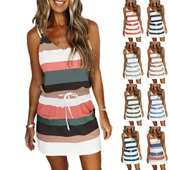 Mood Triip Tasku Sidemega Mini Pilduma Kleit Seksikas V-Kaelus õlarihm Pluss Suurus Beach Party Dress 2021New Naiste Suvine Kleit