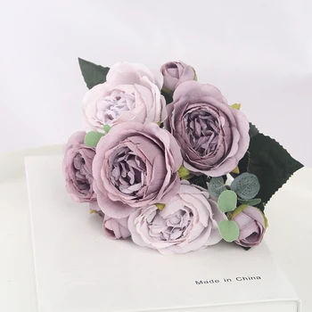 1 Kimp 9 pead tehislilled Pojeng Tee Rose Sügisel Silk Võltsitud Lilled DIY elutuba Kodu Aias Pulm Teenetemärgi