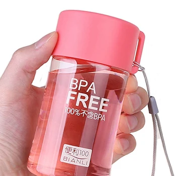 Kaasaskantav Mini Vee Pudel BPA Vaba Tilk-tõend Cup Plastikust Läbipaistev veepudel Koos Trossi Üliõpilastele Vee Pudelid 1 1