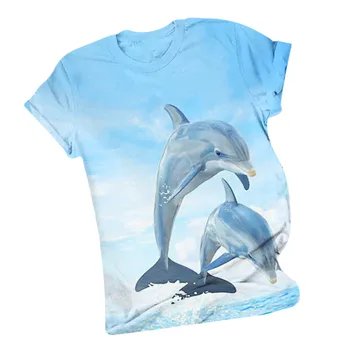 Mood Naised Abstraktse Dolphin Trükitud T-Särk Vabaaja Lühikesed Varrukad O-Kaeluse Tops Tee Suvel Naiste Riided футболка женский
