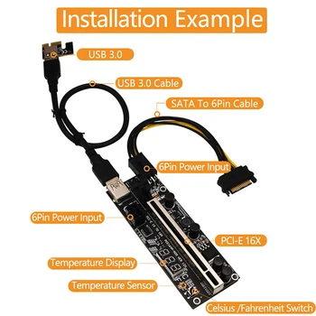 6 8 10tk VER12X USB3.0 PCI-E Ärkaja Temperatuuri Andur VER 12X Express 1x to16x Extender PEIC Ärkaja Kaardi Adapter SATA 15pin