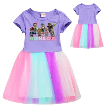 2021 Väikelapse Cosplay ROBLOXing Printsess kleit, Lapsed, Beebi Tüdruk Suvel vikerkaar Kleit lühikeste Varrukate Tahke Pool Casual Kleit Riided
