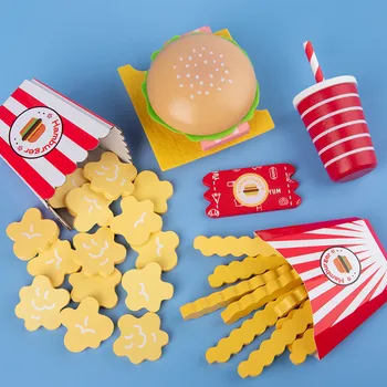 Lapsed Köök Teeselda, Esita Mänguasjad Simulatsiooni Puidust Hamburger Friikartulid Kiirtoit Mudeli Komplekt Burger Haridus Mänguasjad Lastele Kingitused