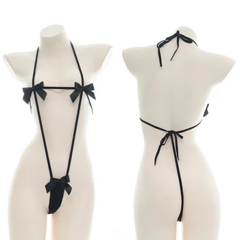 Jaapani Micro Bikini Mini Rinnahoidja ja Sukkpüksid Komplekti Aluspesu Naistele Kawaii Bowknot Cosplay Pärisorjus Pesu Armas Thong Strippar Komplekt