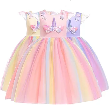 2021 Last Unicorn Kleidid Rainbow Pall Kleit Tüdrukute Riided Tutu Lapsed Printsess Kleit Sünnipäeva Vestidor Rüü Infantil