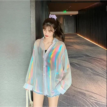 Femme Pluusid Harajuku Uus Lilla Lahtised Pikad Varrukad Nuppu Teismelised Värvilisi High Street Päike Tõend Korea Suvel Naiste Topid