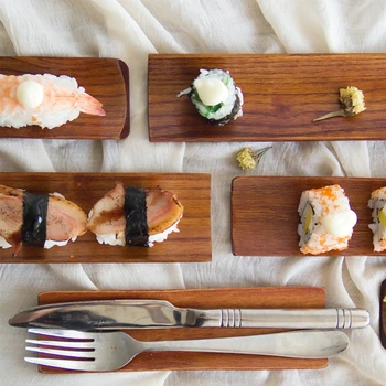 Puidust Pelmeenid Sushi Teenindavad Sahtel Piklik Plaat Salat Leib Roogasid