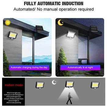 COB LED seinavalgusti Päikese PIR Liikumisandur Tulvaprožektor Veekindel Väljas Aed Lamp Aia Kaunistused Rada Street Solar Lamp