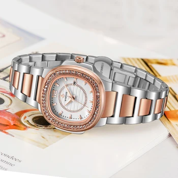 2021 Uus Daamid Kellad WWOOR Top Luksus Rose Gold Diamond Watch Naiste Mood Elegantne Kvarts Randmele Käekella Terasest Relogio Feminino