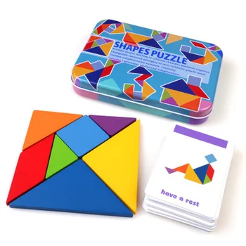 14 stiil Magnet Puidust 3D Pusle, Raamat Tangram Mõtlemise Koolitus Mäng Baby Montessori Alguses Haridus Mänguasjad Lastele