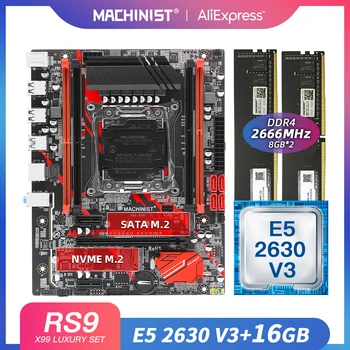 MASINIST X99 Emaplaadi LGA-2011-3 Komplekt Komplekt koos Intel XEON E5 2630 Protsessor V3 16G(2*8) DDR4 2666 MHZ RAM M. 2 NVME Neli RS9