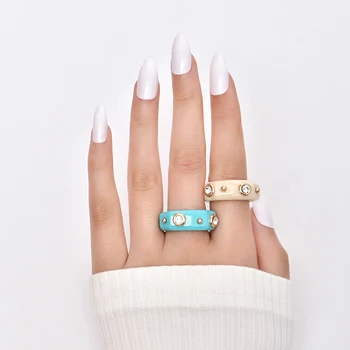 GuanLong Geomeetriline Värvikas Sõrme Sõrmuse jaoks Teen Girl Akrüül Minimalistlik Rhinestone Naiste rõngad Mitmevärviline Tarvikud