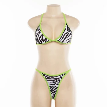 Naiste Zebra Print Komplekti Neoon Roheline Bikiinid Komplekti Beach Puhkus Vabaaja Kostüümid Kaks Tükki Seksikas Sobib Suvel Camis Underpant Komplekti