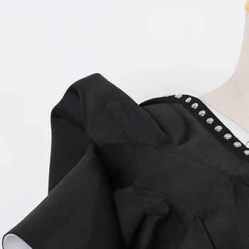TWOTWINSTYLE Tabanud Värvi Kleit Ruffles Naiste Diagonaal Krae, Lühike Varrukas Üks Maha Õla Kõrge Vöökoht Mini Kleidid Naine 2021