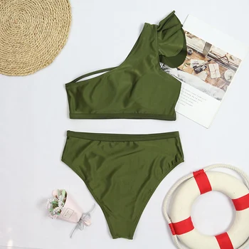 2021 Uus Push Up Bikinis Naiste Ujumistrikood, mis on Välja Lõigatud Supelrõivad Seksikas Roheline Biquini Micro ujumispüksid Ühe Õla Bikiinid Komplekti