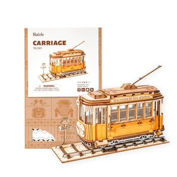 Robotime Rolife Vintage Tramcar Mudel 3D Puidust Puzzle Mänguasjad Chilidren Lapsed Täiskasvanud TG505