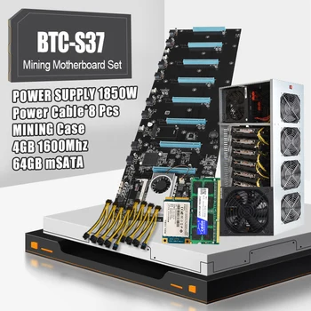 Komplekt Kaevandamine Emaplaadi BTC-S37 8 GPU Šassii DDR3 4GB 1600MHz 64GB MSATA toitekaabel*8 Tk Ja ATX Võimsus 1850W Šassii