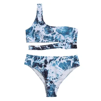 2021 Ühe õla Sport Bandeau Push up Bikinis Seksikas Marmor Naiste Ujumistrikoo Kõrge Vöökoht Supelrõivad Naiste trikoo Beach kanda