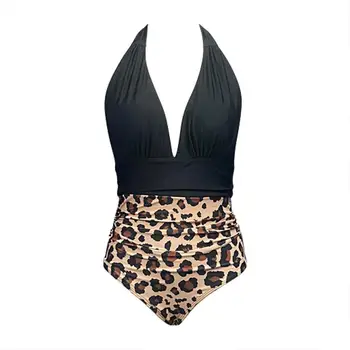 2021 Naiste Sexy Bikini Ujumistrikoo Seksikas Must Leopard Trükitud Supelrõivad Ühes Tükis Kõrge Lõigatud Ujumistrikoo Backless Ujumistrikoo Bikiinid Komplekti