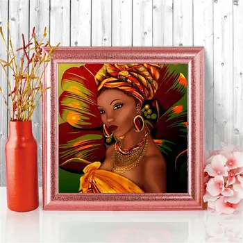 HUACAN 5d Diamond Maali Aafrika Naine DIY Mosaiik Kive Pilte Täies Ruut/Ring Diamond Tikandid Portree Seina Art