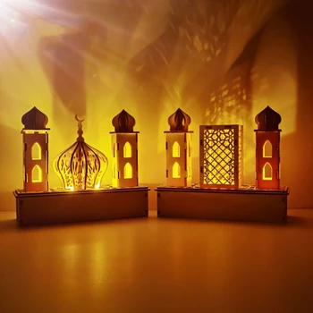 Moslemi Festival Puidust Tuletorn LED Lamp Öö Valguses Ramadan Eid Mubarak Decor Islami Partei Tarvikud