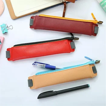 1tk PU Nahast Mini Pen Kott Eco-sõbralik Elastne Raamat Pencil Case Kaasaskantavad Õpilane Kirjatarvete Multifunktsionaalne Kooli Varustamine