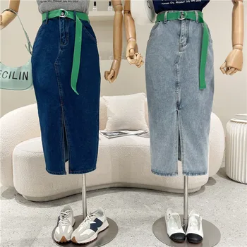 Naiste riided primavera 2021 Moe Uue versiooni lahti kõrge vöökoht Split denim seelik