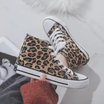 Ulzzang Leopard High-Top Lõuend Kingad Harajuku Tossud Moe Uus Pits-Up Korter Kingad Naiste Klassikaline Streetwear Wild Zapatos