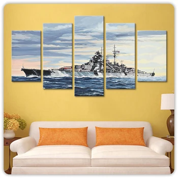 5 Paneeli Saksa Soomuslaev Bismarcki Sõja Relv Plakat Trükitud Maali Jaoks Elutoa Seina Art Decor Pilt Teoseid Plakat