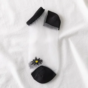 Väike Daisy Õhuke Tülli Õie Pahkluu Sokid Naistele Silma Läbipaistev Tüdrukud Armas Must Valge Õhuke Pits Nylon Sokid Pop-Lühike Sokk